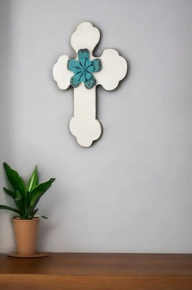 24" X 16" White Wood Cross HomeRoots