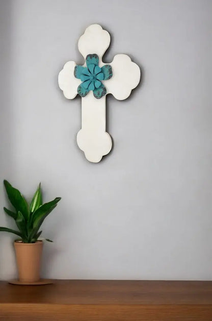 24" X 16" White Wood Cross HomeRoots