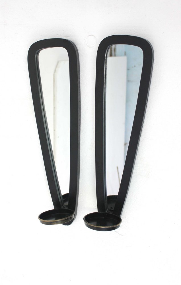 Set of Two Black Solid Wood Wall Sconce Candle Holders HomeRoots