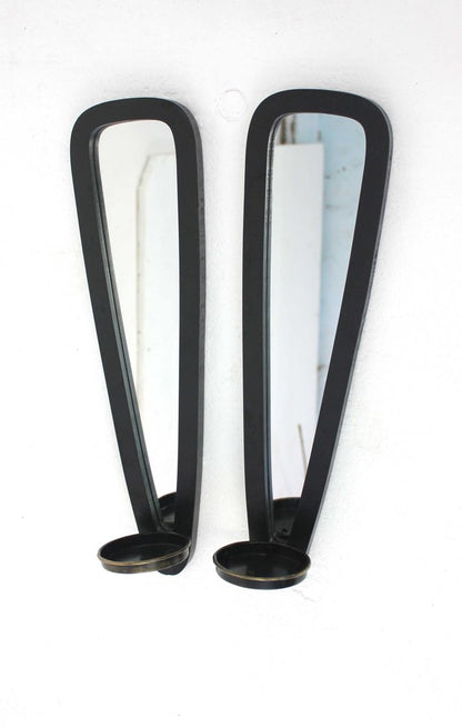 Set of Two Black Solid Wood Wall Sconce Candle Holders HomeRoots