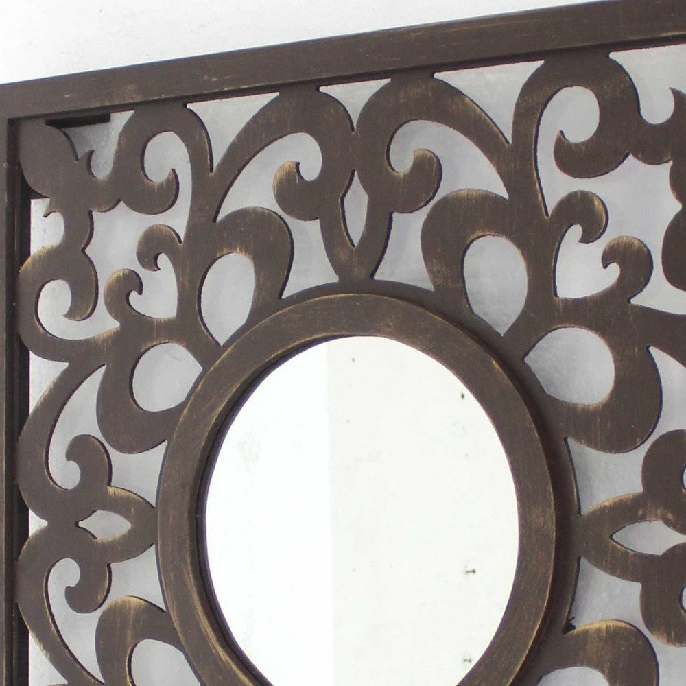 24" Brown Circle In Square Vintage Style Framed Accent Mirror HomeRoots
