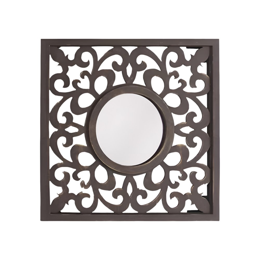 24" Brown Circle In Square Vintage Style Framed Accent Mirror HomeRoots