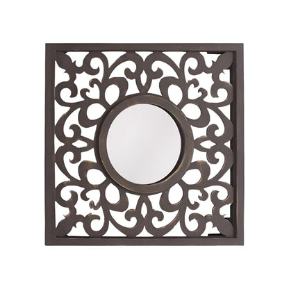 24" Brown Circle In Square Vintage Style Framed Accent Mirror HomeRoots
