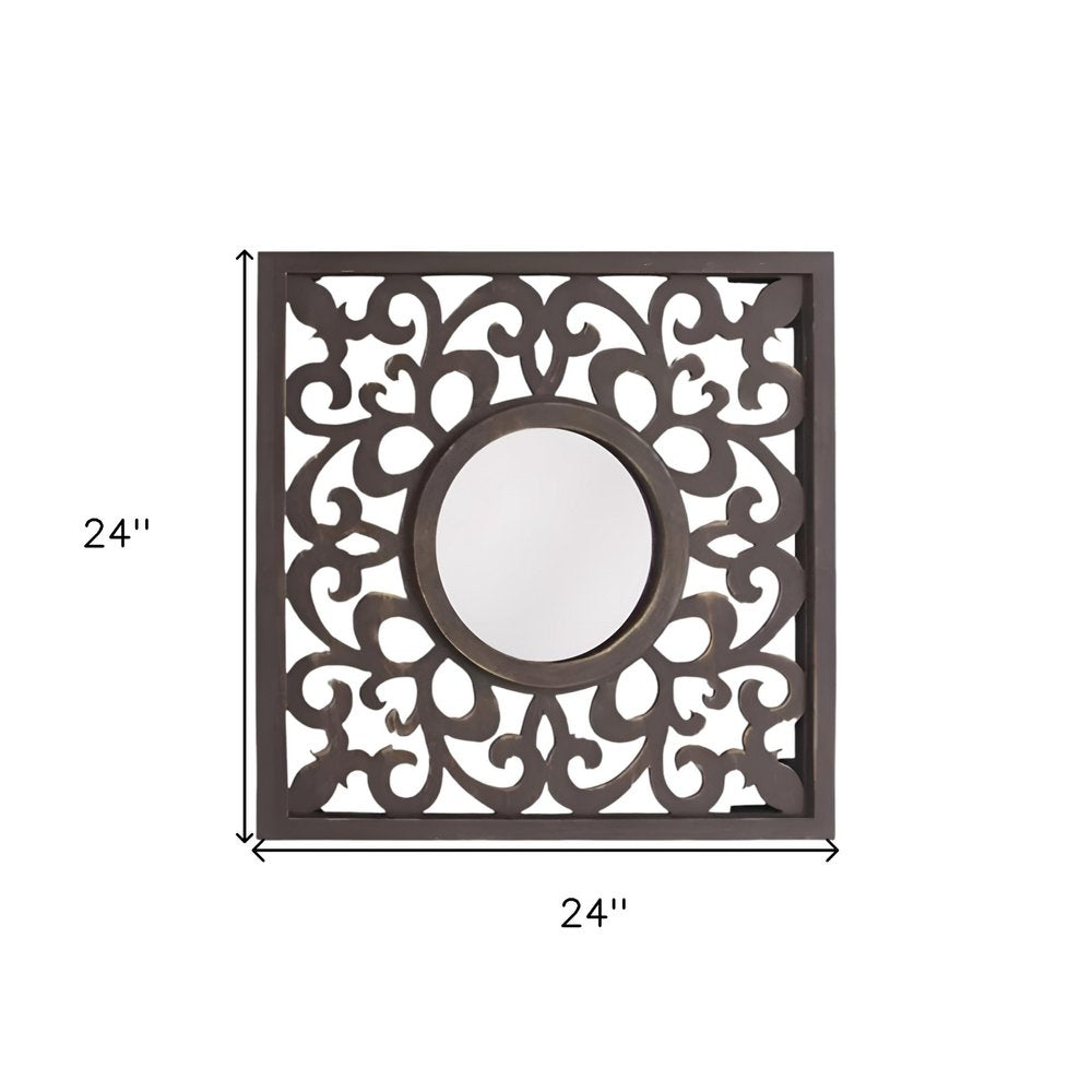 24" Brown Circle In Square Vintage Style Framed Accent Mirror HomeRoots