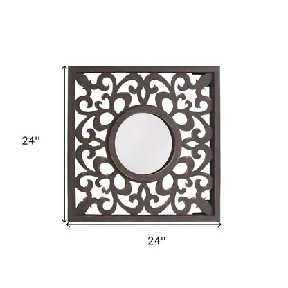 24" Brown Circle In Square Vintage Style Framed Accent Mirror HomeRoots