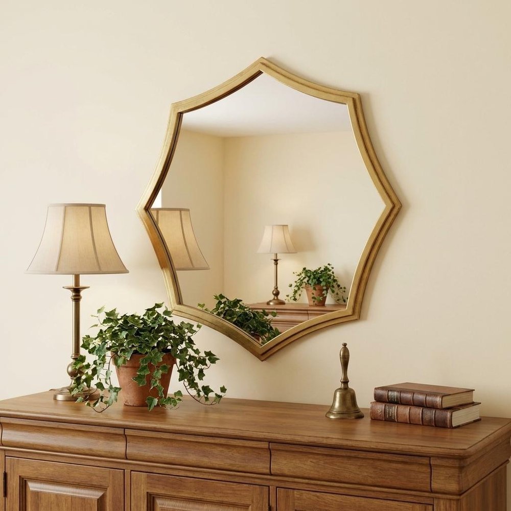 33" Gold Octagon Metal Framed Accent Mirror HomeRoots