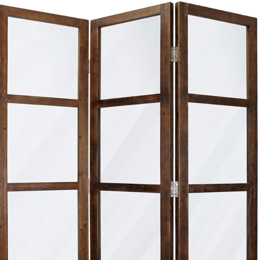 84" Brown Folding Three Panel Screen Room Divider HomeRoots