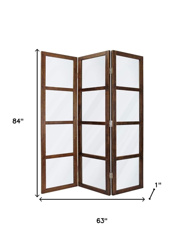 84" Brown Folding Three Panel Screen Room Divider HomeRoots