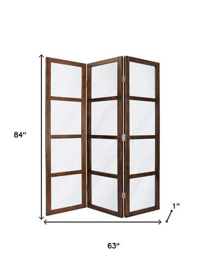 84" Brown Folding Three Panel Screen Room Divider HomeRoots