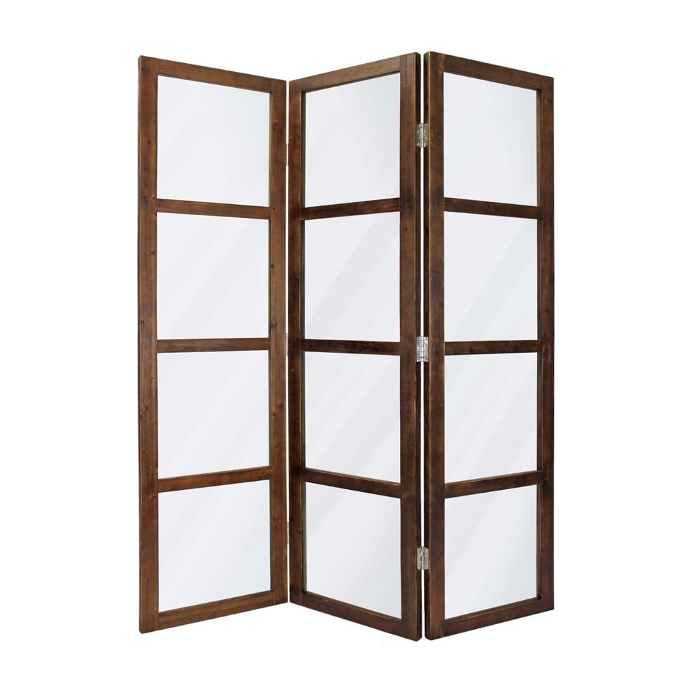 84" Brown Folding Three Panel Screen Room Divider HomeRoots