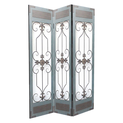 72" Blue Metal Folding Three Panel Screen Room Divider HomeRoots
