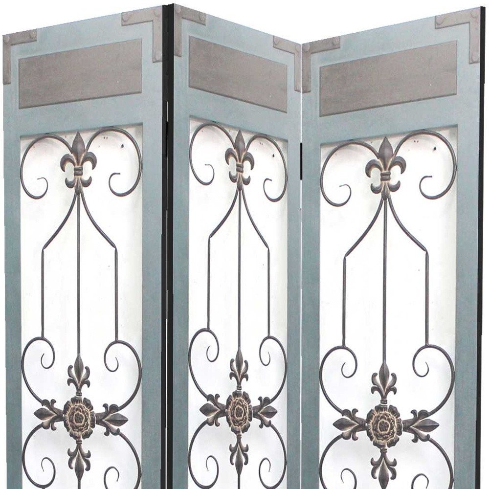 72" Blue Metal Folding Three Panel Screen Room Divider HomeRoots