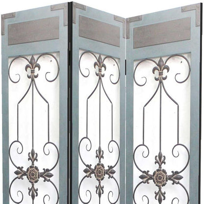 72" Blue Metal Folding Three Panel Screen Room Divider HomeRoots