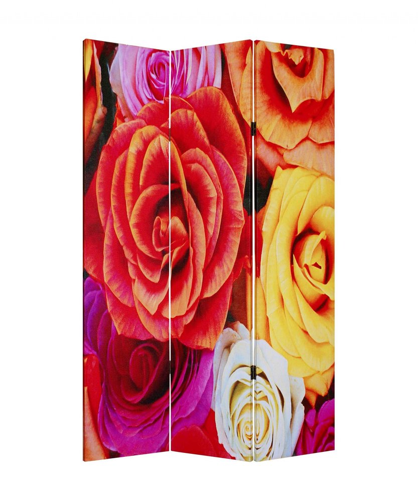 72" Red Canvas Folding Three Panel Screen Room Divider HomeRoots