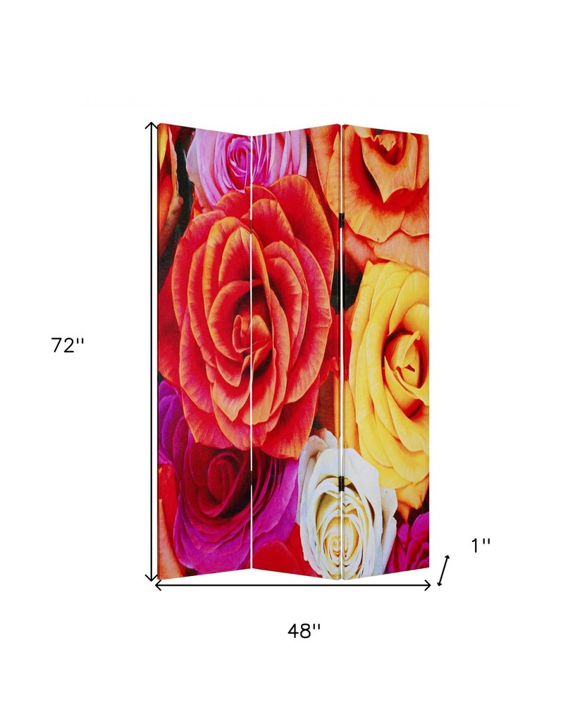 72" Red Canvas Folding Three Panel Screen Room Divider HomeRoots