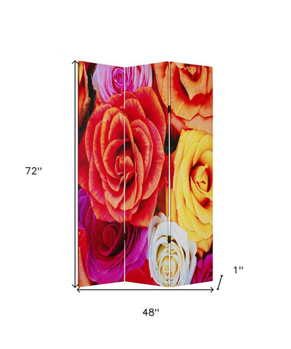 72" Red Canvas Folding Three Panel Screen Room Divider HomeRoots