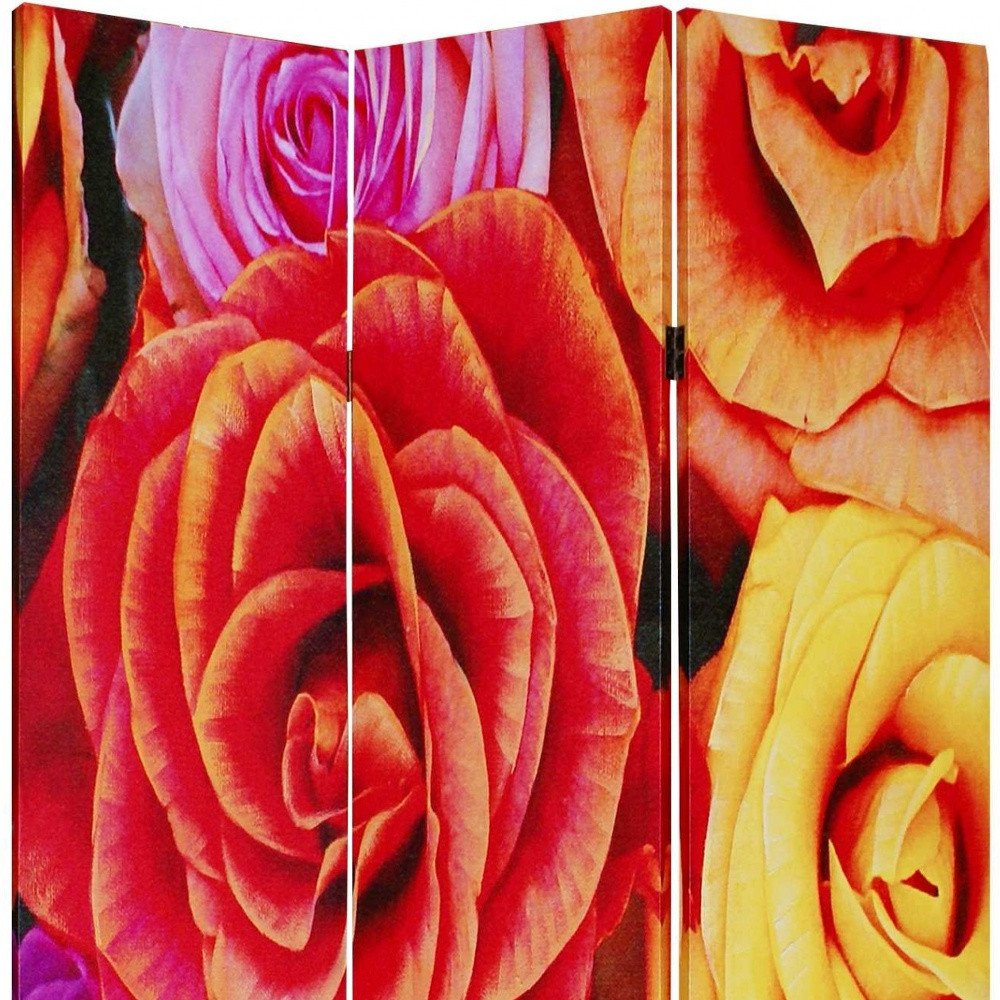 72" Red Canvas Folding Three Panel Screen Room Divider HomeRoots