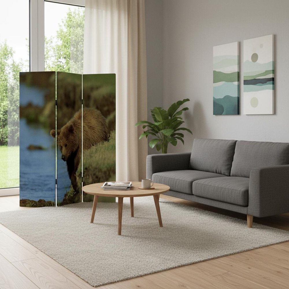 72" Blue And Green Canvas Folding Three Panel Screen Room Divider HomeRoots