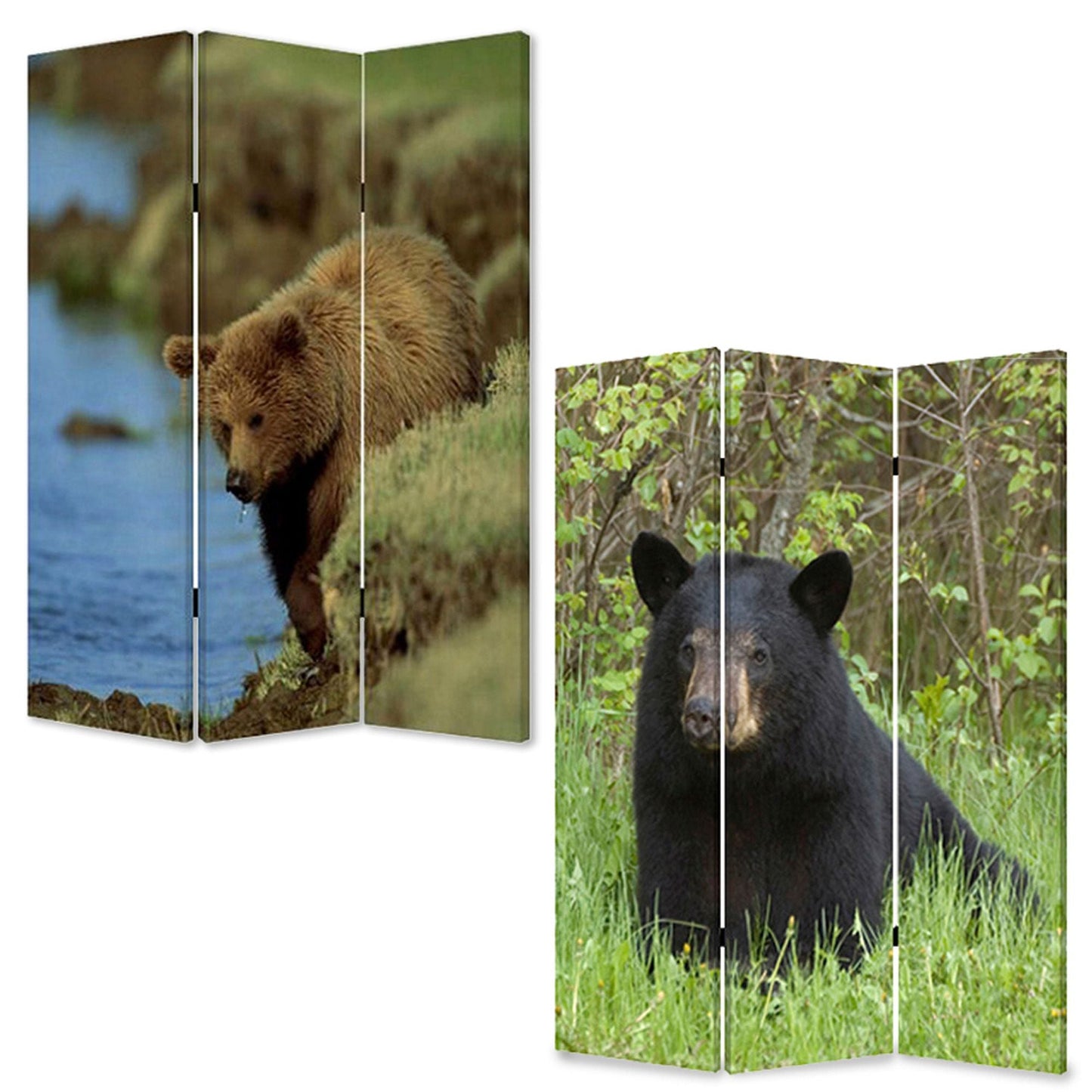 72" Blue And Green Canvas Folding Three Panel Screen Room Divider HomeRoots