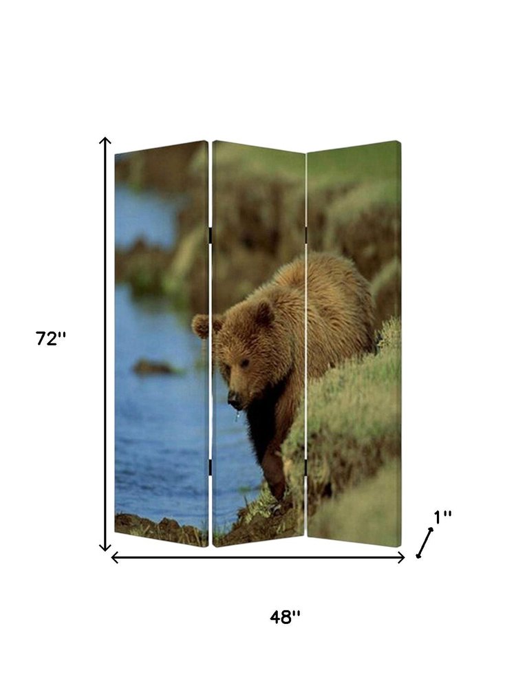 72" Blue And Green Canvas Folding Three Panel Screen Room Divider HomeRoots