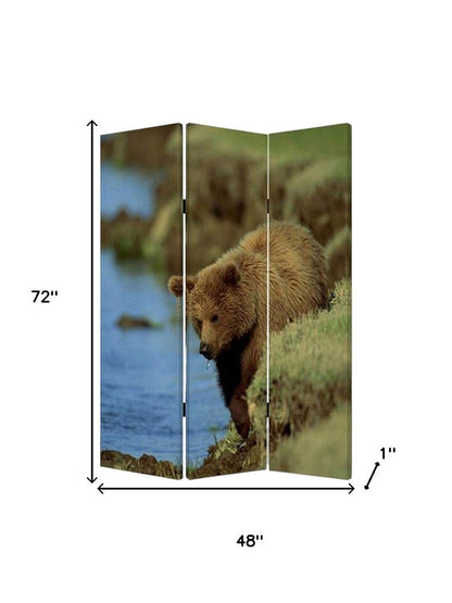72" Blue And Green Canvas Folding Three Panel Screen Room Divider HomeRoots