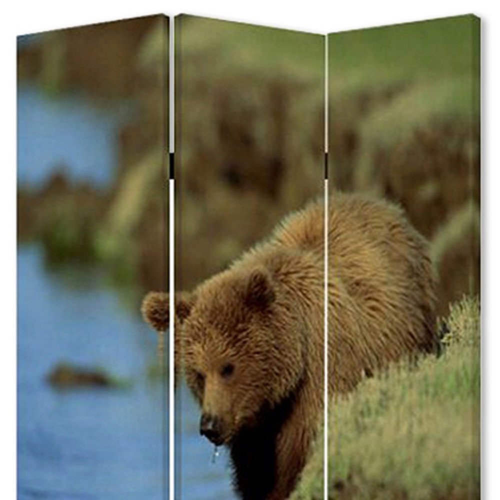 72" Blue And Green Canvas Folding Three Panel Screen Room Divider HomeRoots