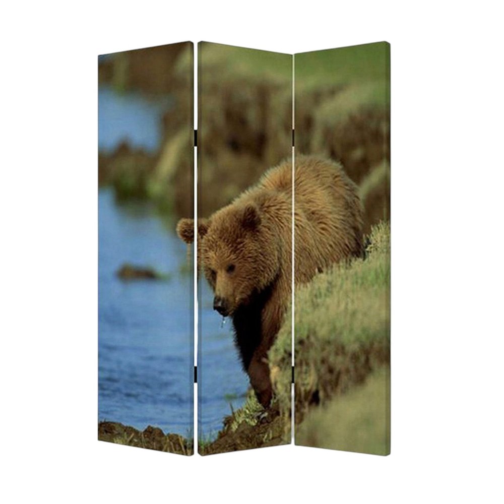 72" Blue And Green Canvas Folding Three Panel Screen Room Divider HomeRoots