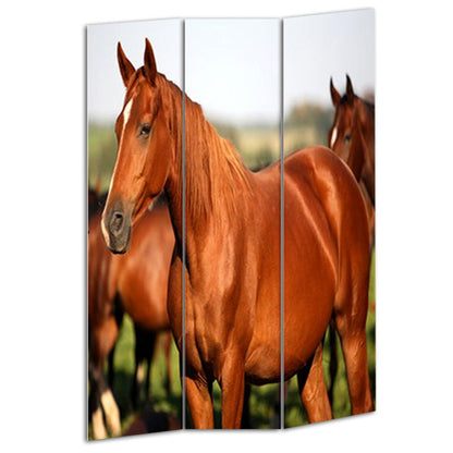 72" Brown And White Canvas Folding Three Panel Screen Room Divider HomeRoots