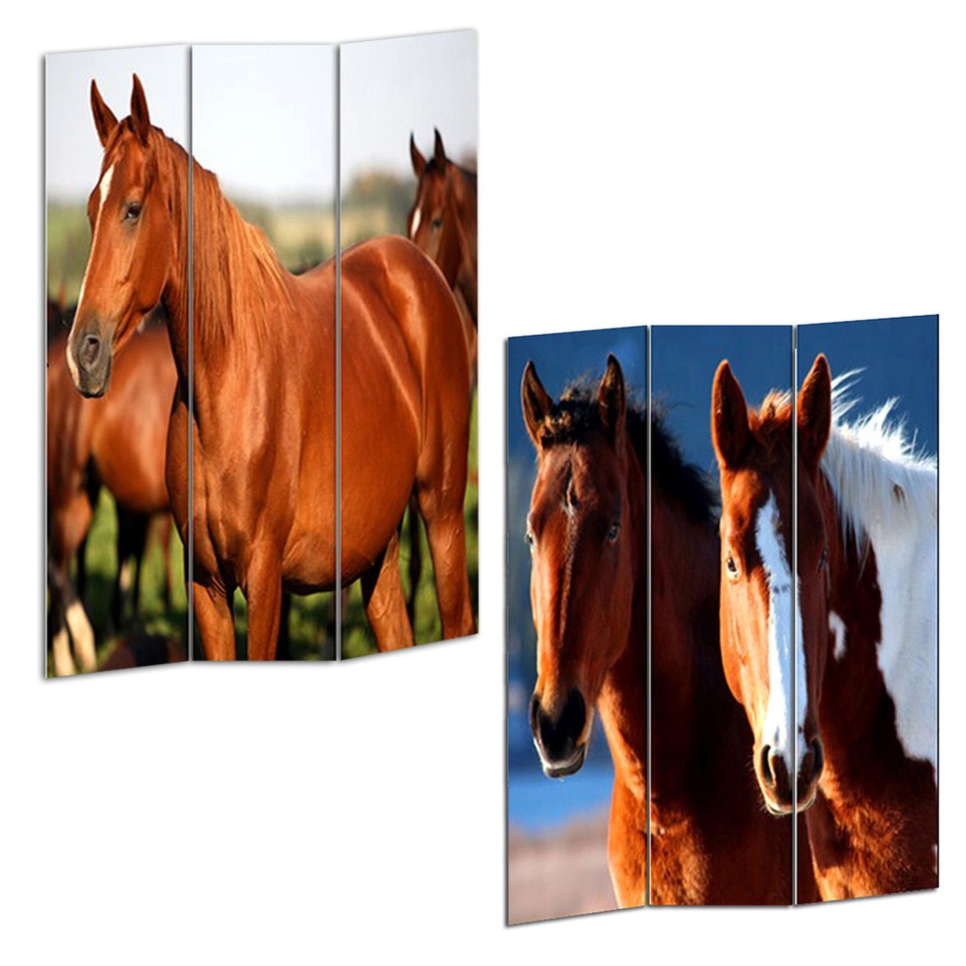 72" Brown And White Canvas Folding Three Panel Screen Room Divider HomeRoots