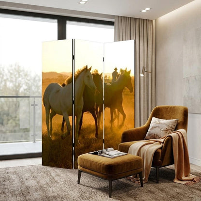 72" Brown and Black Canvas Folding Three Panel Screen Room Divider HomeRoots