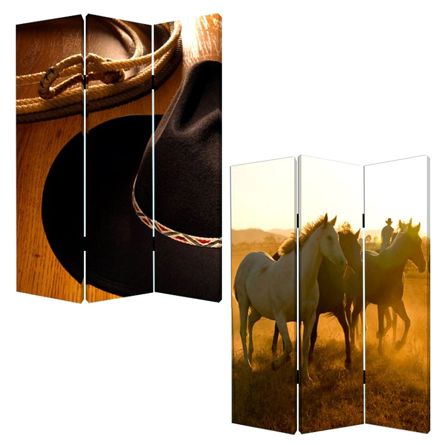 72" Brown and Black Canvas Folding Three Panel Screen Room Divider HomeRoots