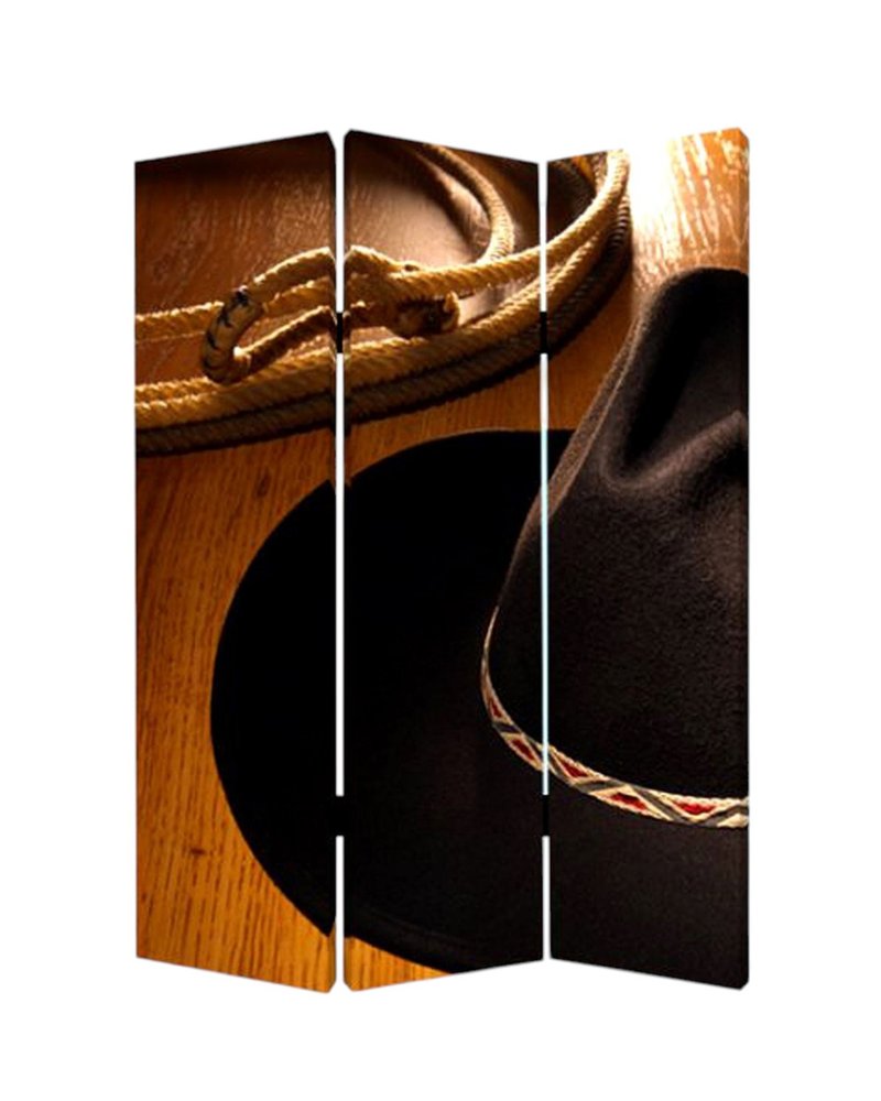 72" Brown and Black Canvas Folding Three Panel Screen Room Divider HomeRoots