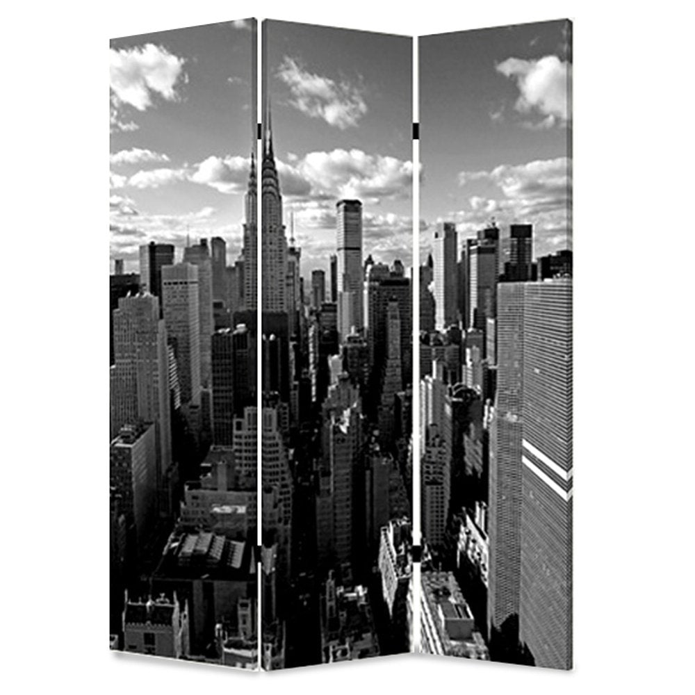 72" Gray Canvas Folding Three Panel Screen Room Divider HomeRoots