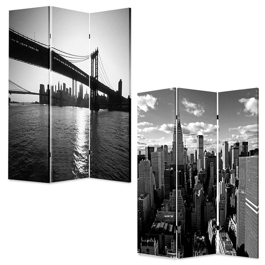 72" Gray Canvas Folding Three Panel Screen Room Divider HomeRoots
