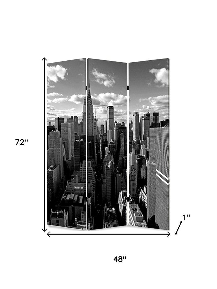 72" Gray Canvas Folding Three Panel Screen Room Divider HomeRoots
