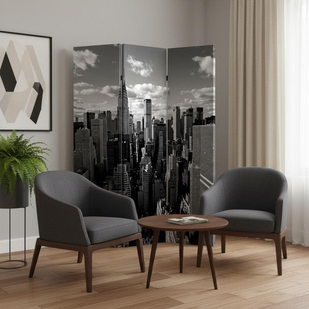 72" Gray Canvas Folding Three Panel Screen Room Divider HomeRoots