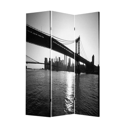 72" Gray Canvas Folding Three Panel Screen Room Divider HomeRoots