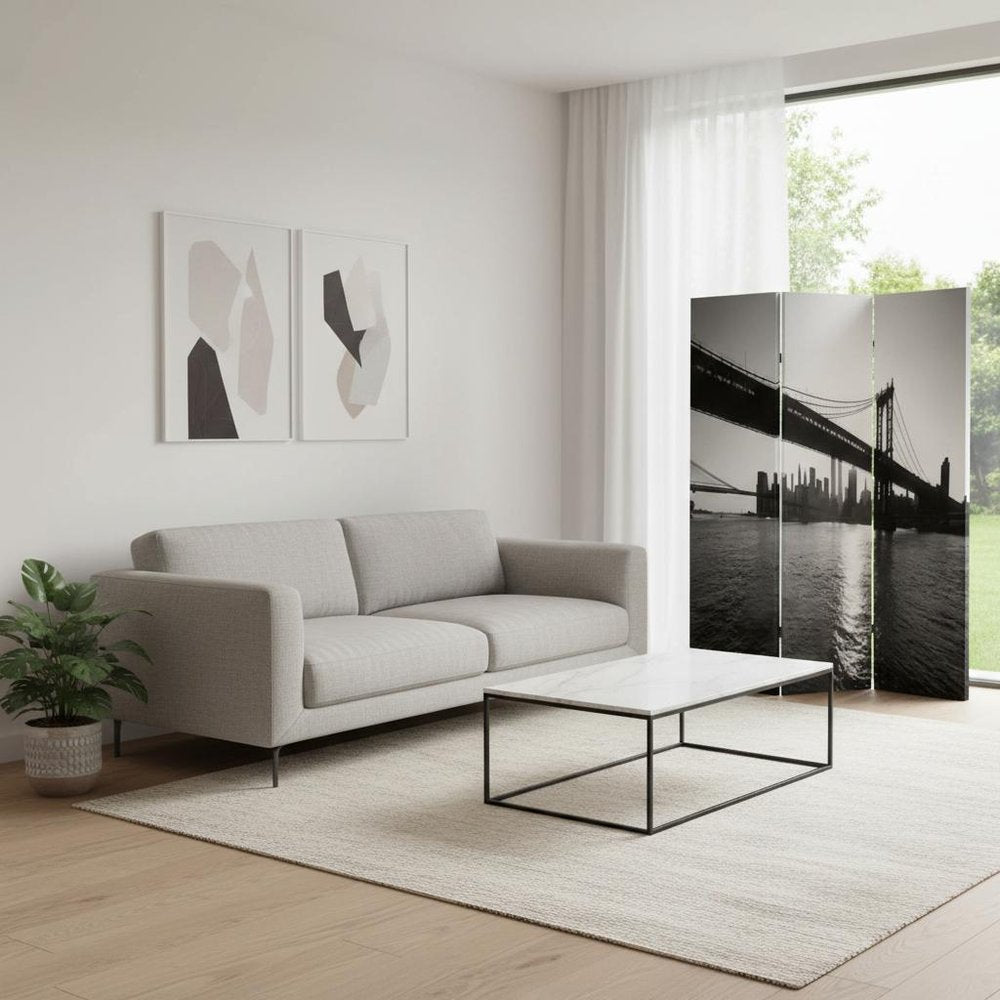 72" Gray Canvas Folding Three Panel Screen Room Divider HomeRoots