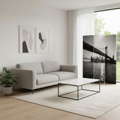 72" Gray Canvas Folding Three Panel Screen Room Divider HomeRoots