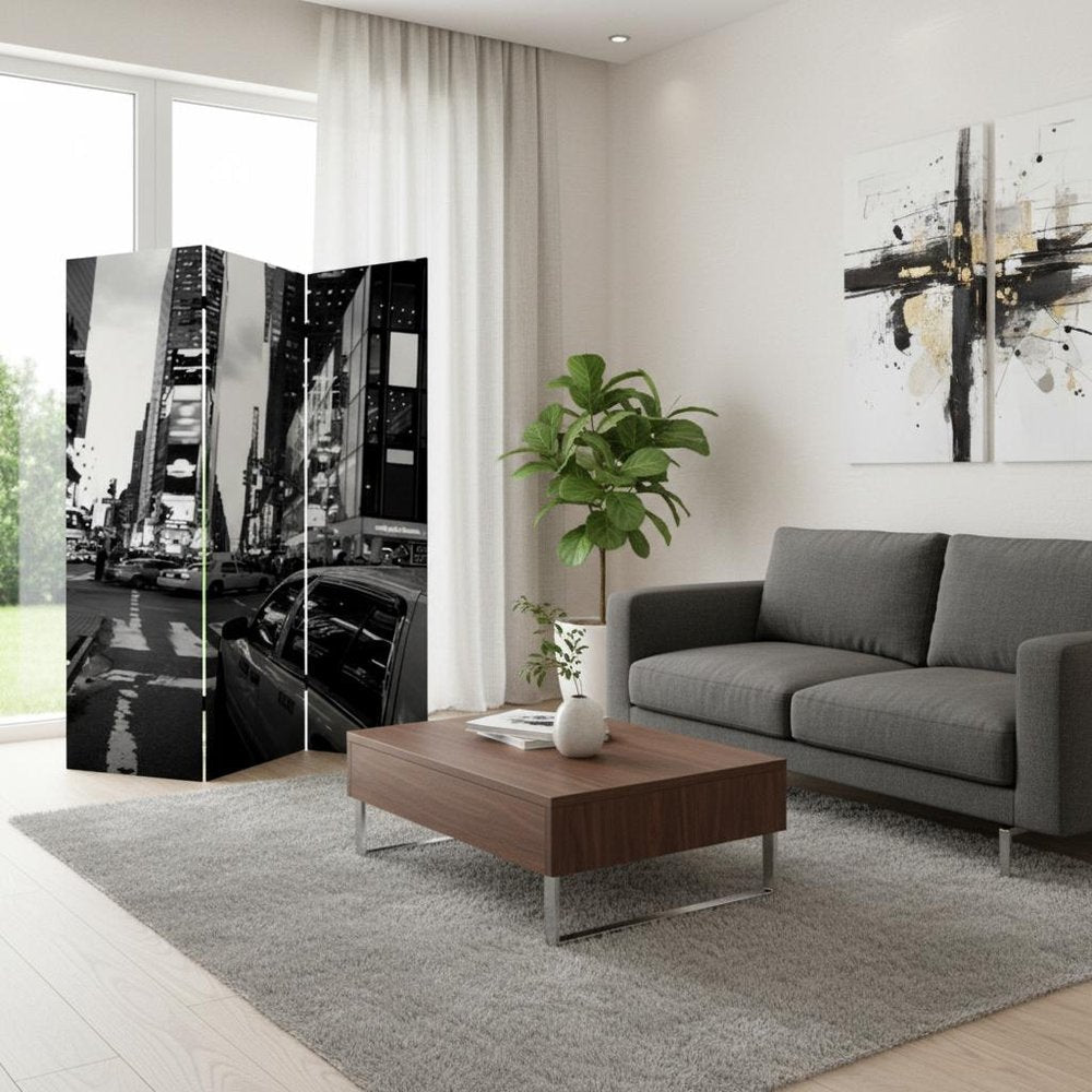 72" Gray Canvas Folding Three Panel Screen Room Divider HomeRoots