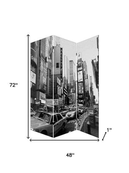 72" Gray Canvas Folding Three Panel Screen Room Divider HomeRoots