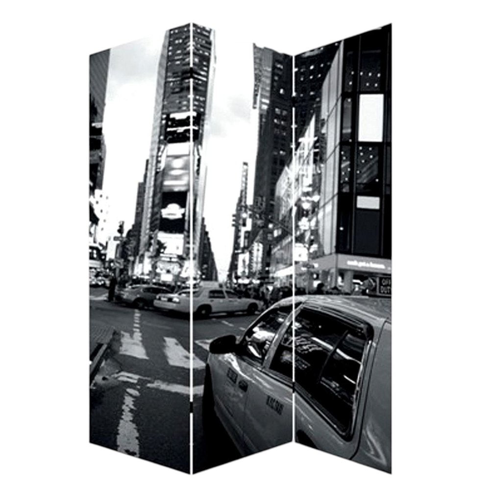 72" Gray Canvas Folding Three Panel Screen Room Divider HomeRoots