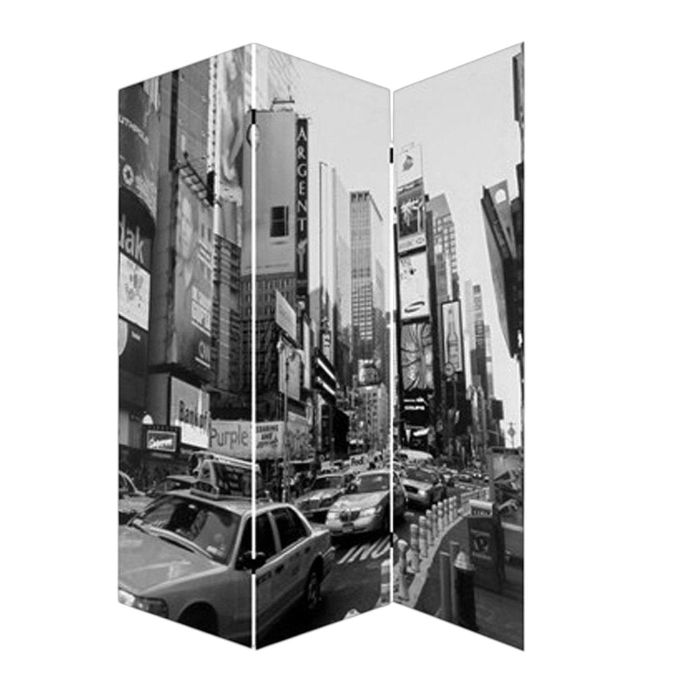 72" Gray Canvas Folding Three Panel Screen Room Divider HomeRoots