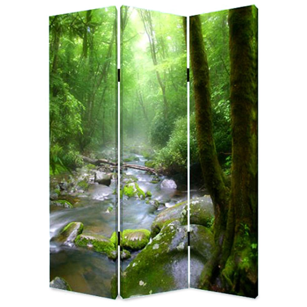72" Green CanvasFolding Three Panel Screen Room Divider HomeRoots
