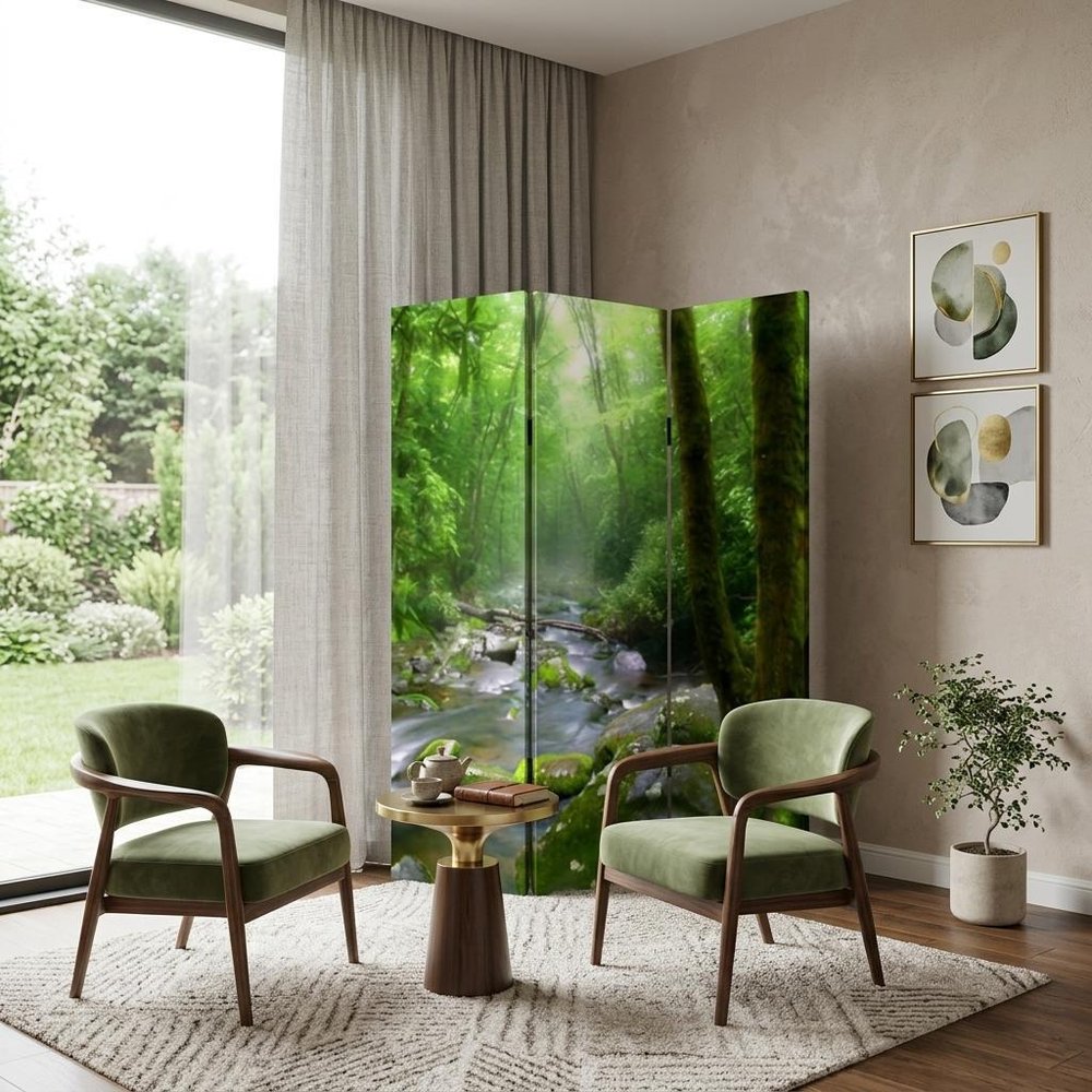 72" Green CanvasFolding Three Panel Screen Room Divider HomeRoots