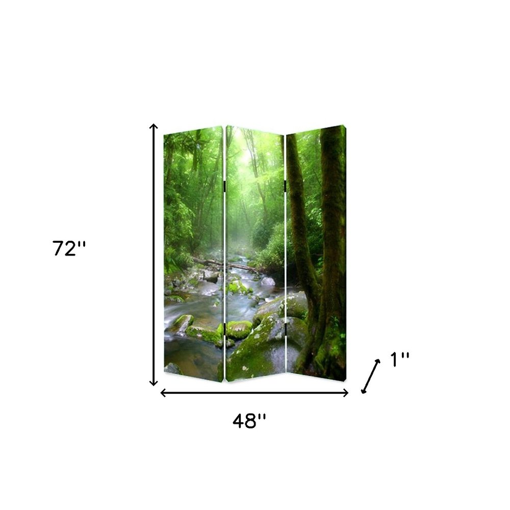 72" Green CanvasFolding Three Panel Screen Room Divider HomeRoots