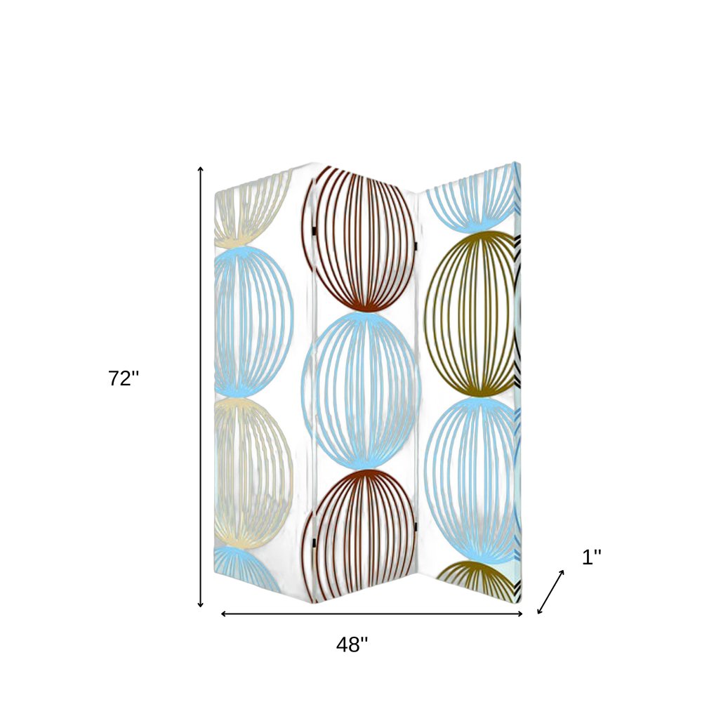 72" Blue Canvas Folding Three Panel Screen Room Divider HomeRoots