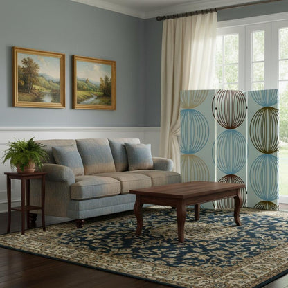 72" Blue Canvas Folding Three Panel Screen Room Divider HomeRoots