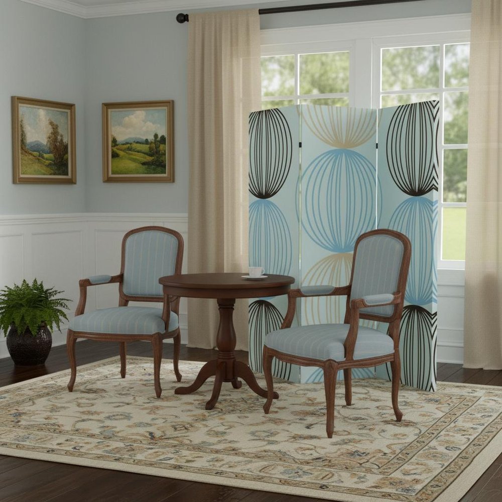 72" Blue Canvas Folding Three Panel Screen Room Divider HomeRoots