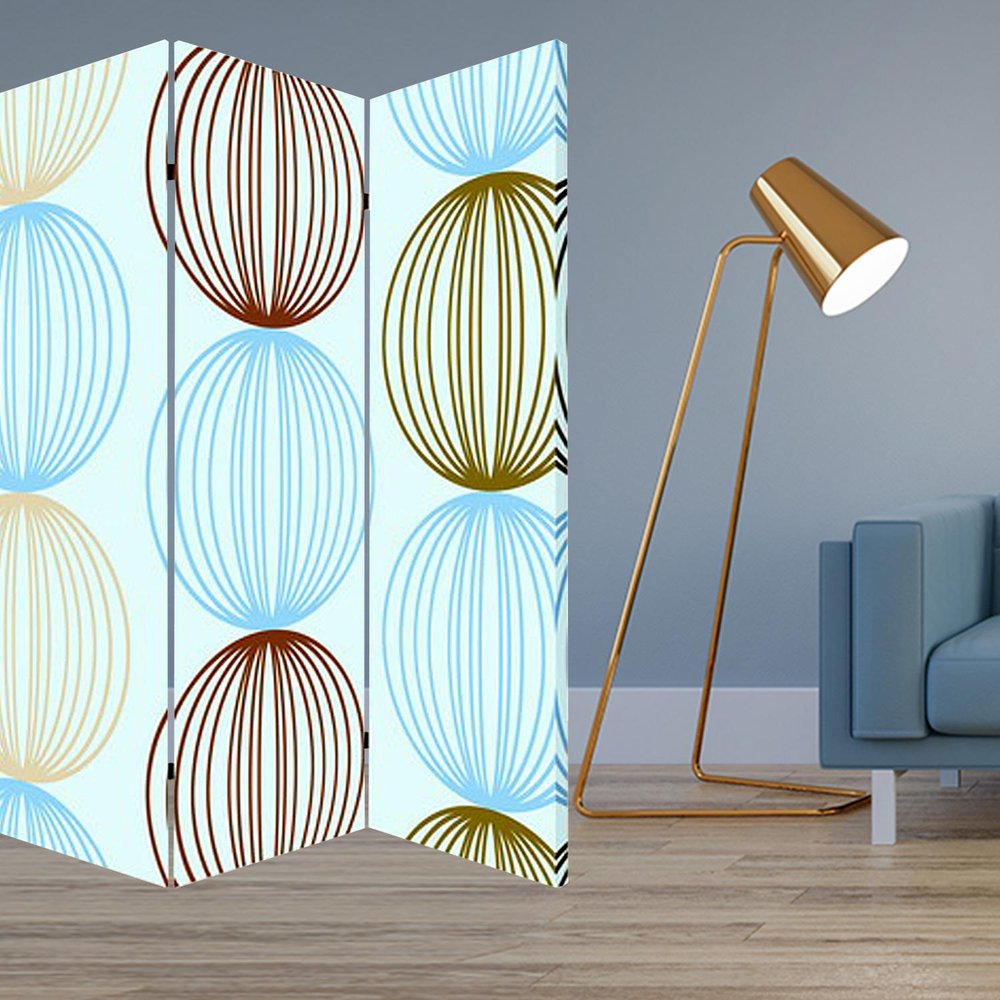 72" Blue Canvas Folding Three Panel Screen Room Divider HomeRoots
